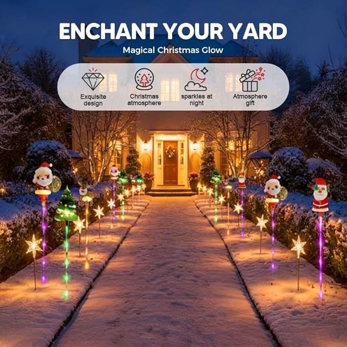 6-Pack of Moving Christmas Lights, LED Solar Christmas Lights Outdoor Waterproof, Moving Christmas Tree & Reindeer Decorations for Yard, Garden, Courtyard, and Path, Easy to Install (B, Solar)