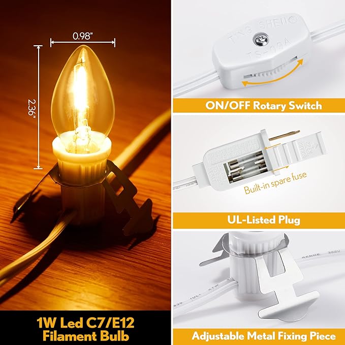 Meonum 3 Pack Accessory Cord with 3 LED Light Bulbs, 8.2 Ft Indoor Blow Mold Light Cord with Female Plug for Halloween Pumpkins Christmas Village Houses and Craft Projects Decoration, Warm White