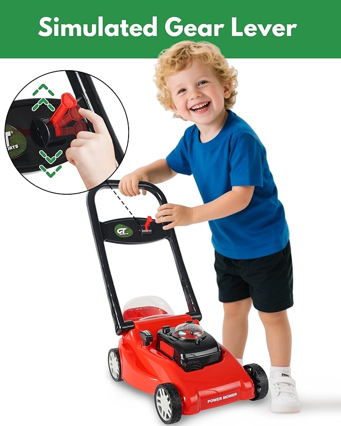 Kids Lawn Mower with Realistic Grass-Cutting Action and Sounds – No Batteries Required | Fun Outdoor Push Toy, Birthday Gift & Holiday Present for 3, 4, 5, 6, 7, 8 Year Old Boys and Girls (Red)