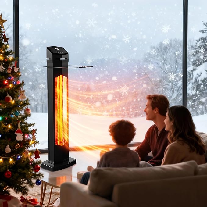1500W Electric Patio Heater, 36inch Infrared Heater with Remote, IPX5 Waterproof Infrared Tower Space Heater, 2 Heat Levels, 12H Timers, Tip-Over & Overheat Protection for Garage, Indoor, Home