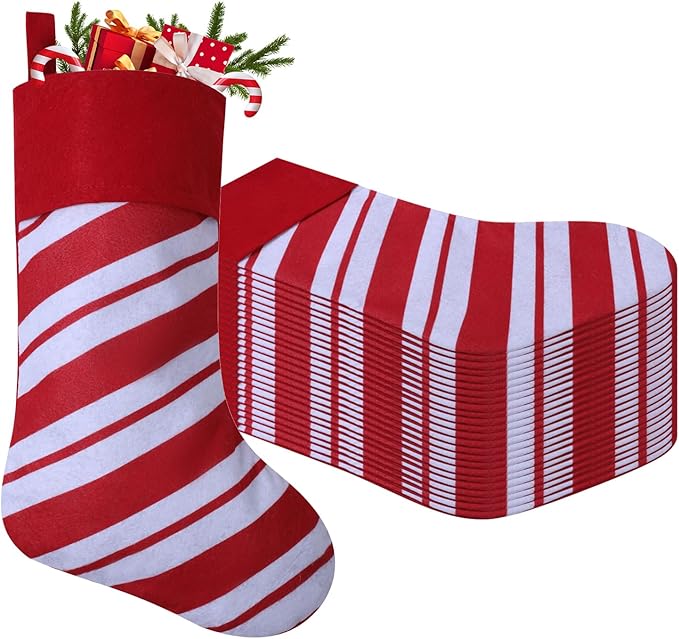 24 Pack Candy Cane Christmas Stockings, 19 Inches Red and White Christmas Stockings for Family Christmas Holiday Decorations