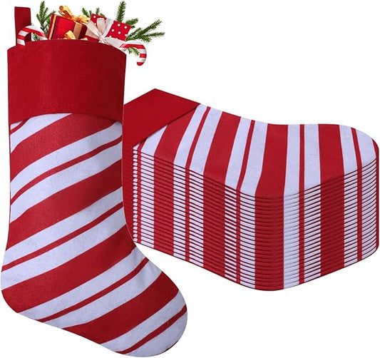 24 Pack Candy Cane Christmas Stockings, 19 Inches Red and White Christmas Stockings for Family Christmas Holiday Decorations