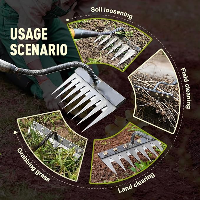 Carbon Steel Garden Hand Rake, 2026 New Garden Hand Rake Tool Carbon Steel 5/6/7/8 Teeth, Heavy Duty Weed Remover Tool Garden Weed Pulling Tool for Yard, Farm, Soil & Lawn Care (7 Teeth)