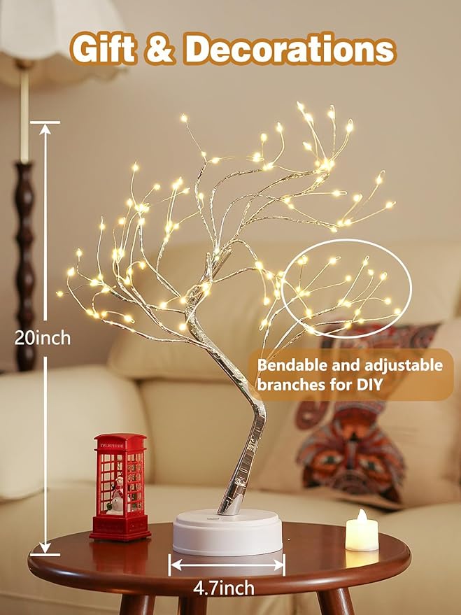 2 Pack Christmas Fairy Lights Spirit Tree, 20" 108 LED Tabletop Mini Twinkle Tree Lights Warm White with 2 Modes, USB & Battery Christmas Artificial Bonsai Trees Lamp for Home Bedroom Indoor DIY Decor
