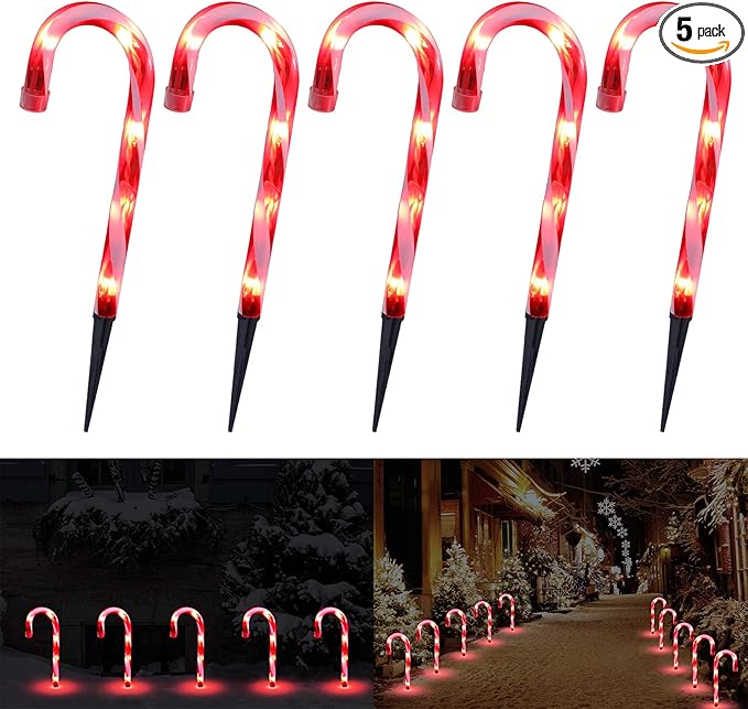 Christmas Candy Cane Lights, 12inch Set of 5 Candy Canes Christmas Pathway Lights Outdoor-TIGOMOOV Candy Cane Christmas Decorations Outdoor for Holidays Lighting up Sidewalk,Yard,