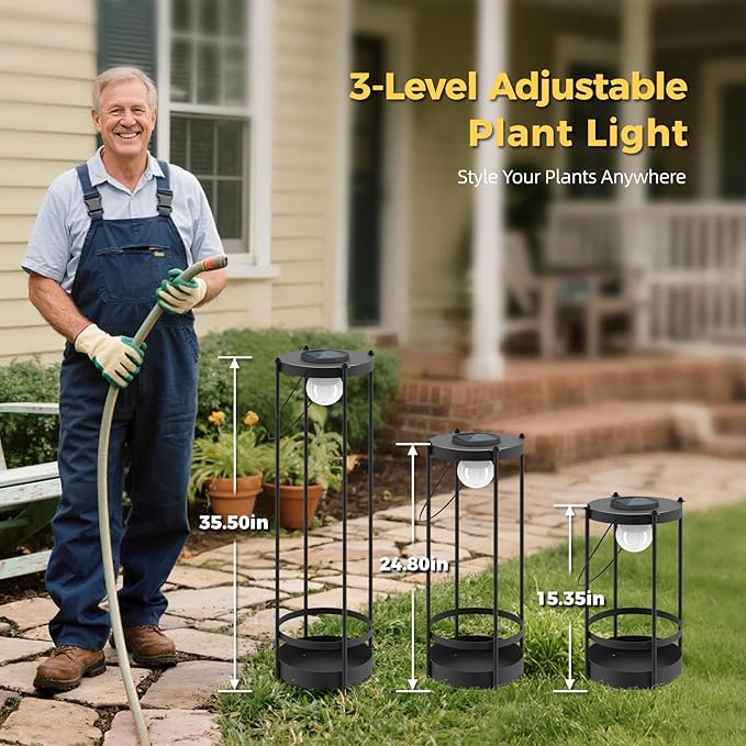 Solar Lights with Plant Stands - Outdoor Solar Floor Lamp, Waterproof Metal Outdoor Lighting for Patio, Yard, Garden, Pathway (35.5" H - 1Pack)