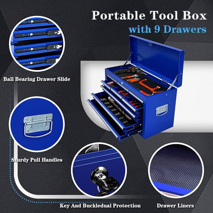 13-Drawer Rolling Tool Chest with Wheels,2 in 1 Detachable Rolling Tool box with Drawers,Large ToolBox with Lock,Mobile Steel Tool Cabinet Storage for Warehouse,Garage-Blue