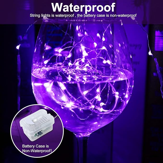 AIKEI 100 Pack LED Fairy Lights Battery Operated, Fairy String Lights 3 Modes Waterproof 7 Feet 20 Led Firefly Starry Lighting for Wedding Party Bedroom Garden Christmas Decoration Purple