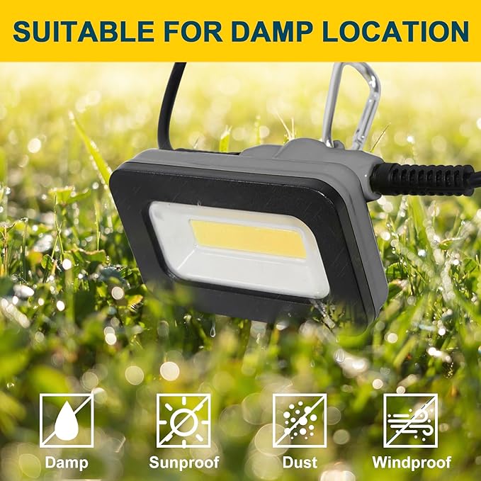GT-Lite 50FT LED Work Light 50W 5000 Lumen Damp Rated Construction String Lights Linkable for Jobsite Lighting, 5000k Daylight White, ETL Listed (5 Light Heads)