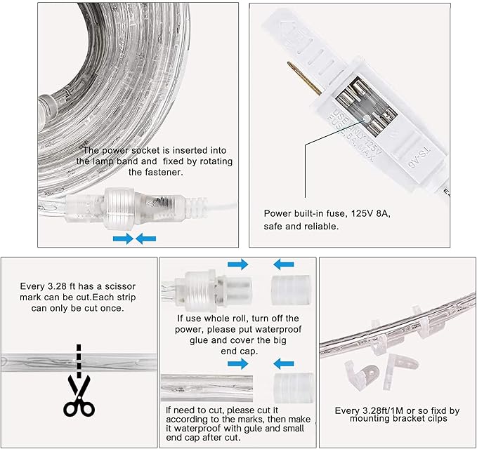 SURNIE Rope Lights Outdoor Waterproof Daylight White: LED 25FT Cuttable Outside Bright 110V Lighting 6000K Flexible Cool Clear Tube, Indoor Deck Patio Xmas Camping Decor, Not Flat Strip