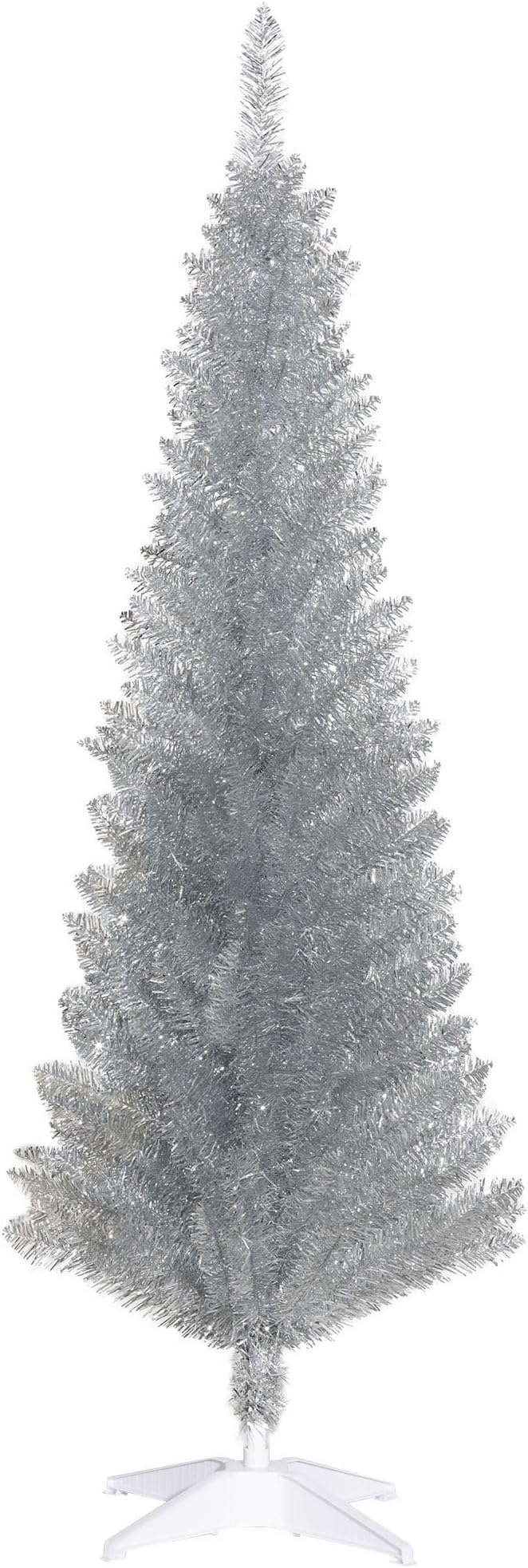 HOMCOM 5' Artificial Pencil Christmas Tree, Slim Xmas Tree with 294 Realistic Branch Tips and Plastic Stand, Silver