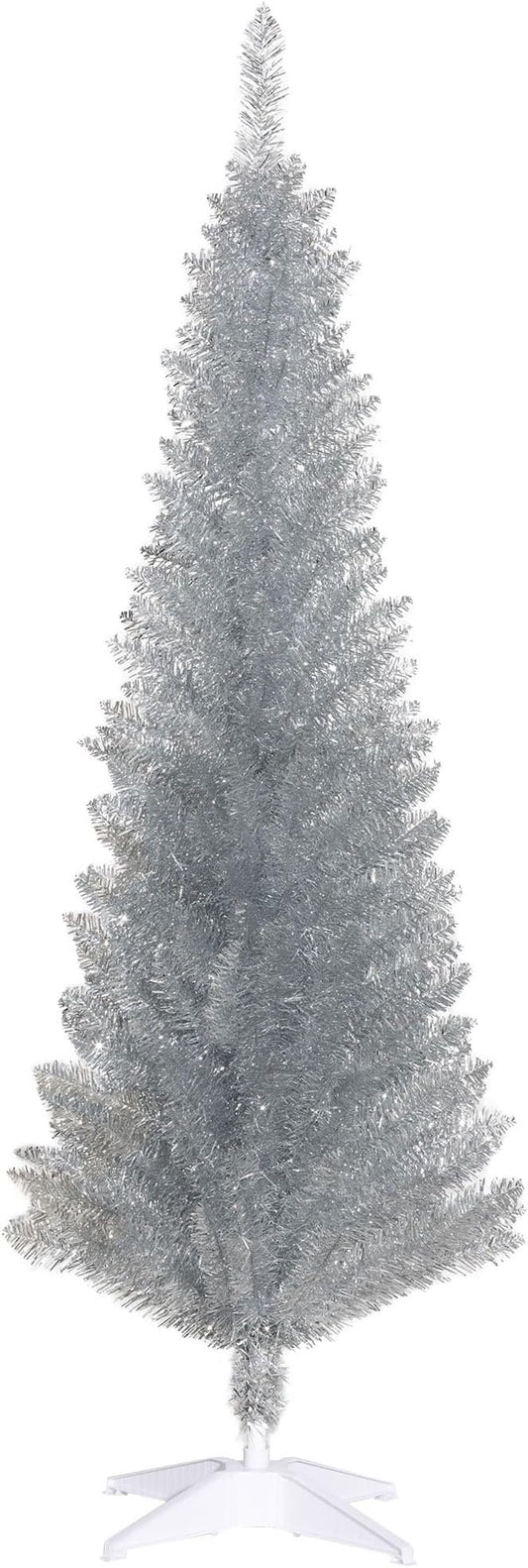 HOMCOM 5' Artificial Pencil Christmas Tree, Slim Xmas Tree with 294 Realistic Branch Tips and Plastic Stand, Silver
