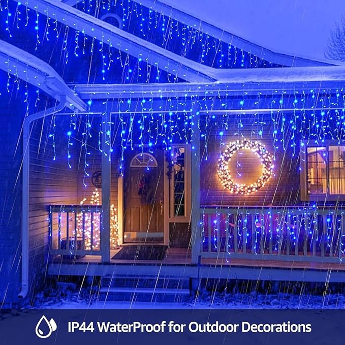 320LED Solar Christmas Lights Outdoor Waterproof Christmas Decorations Curtain Lights 29.5ft 60 Drops,8 Modes Solar Powered Rechargeable Fairy Lights for Party, Holiday,Wedding Decorations (Blue)