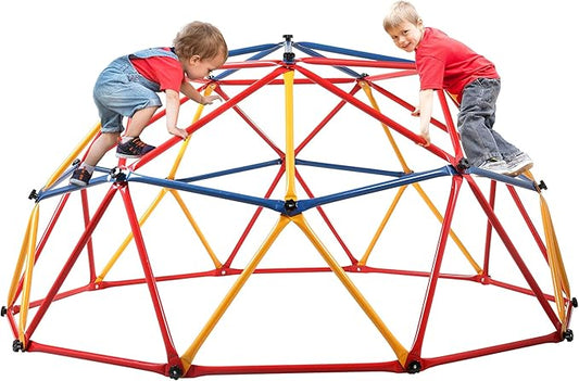7ft Climbing Dome, Outdoor Geometric Dome Climber for Kids Ages 3-8, Toddler Jungle Gym, Metal, Anti-Rust, Playground Climbing Structures for Backyards, Supporting 500lbs, Red & Blue & Yellow