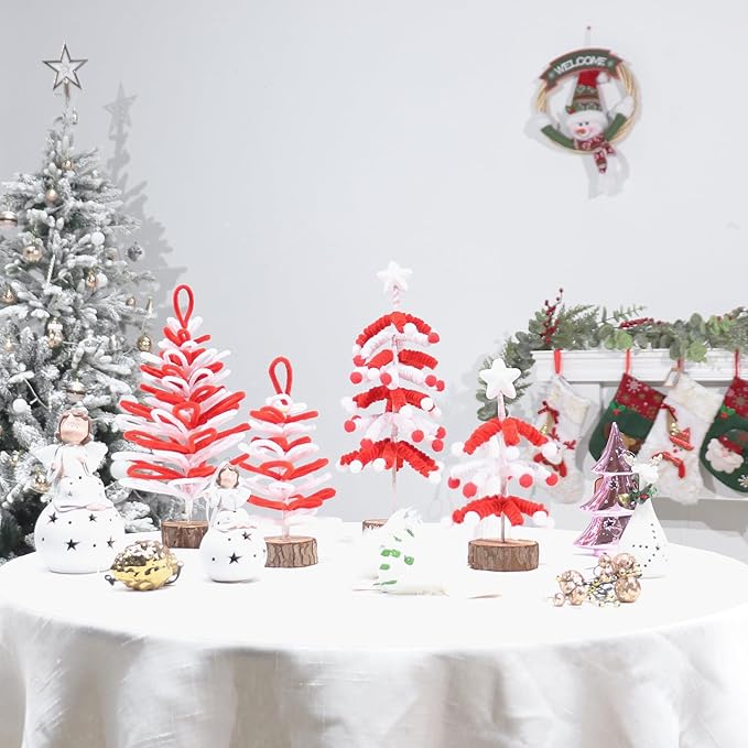 Super Holiday 4PCS Small Christmas Tree, Artificial Mini Tabletop Tree Christmas Decorations, for Wedding Holiday Indoor Xmas Party Decor, Red, White