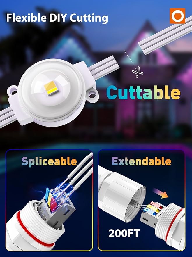addlon Permanent Outdoor Lights, 100FT with 50 Dual-LED, Cuttable & Extendable, Remote & App Control RGB Eave Light, IP67 Waterproof Outdoor Lighting for House, for Halloween Décor, Christmas Light