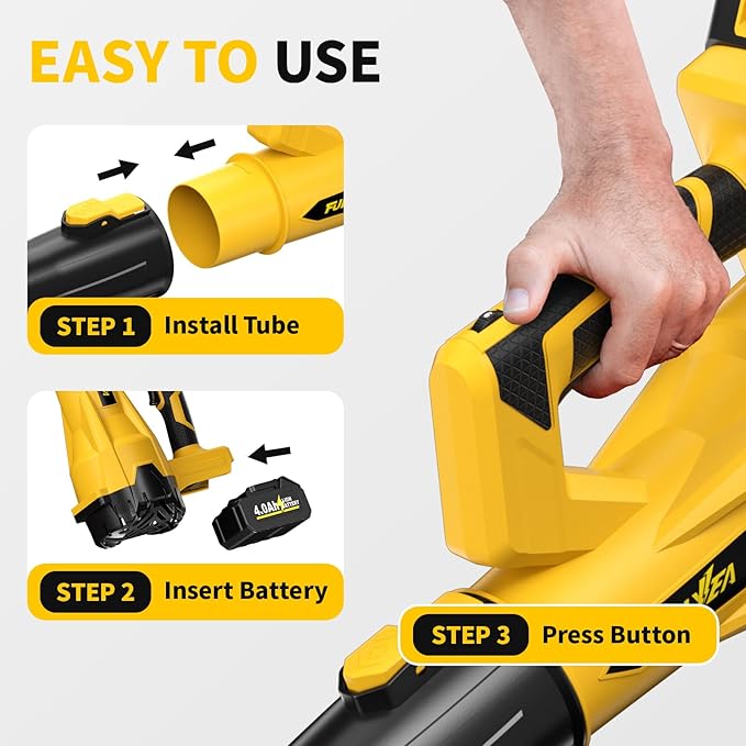 Cordless Leaf Blower 650 CFM, 6 Speed Modes, Electric Leaf Blower Cordless with 3 Tubes & 2x4.0Ah Batteries, 21V Battery Powered Leaf Blowers for Patio, Yard, Garage Cleaning (Yellow)