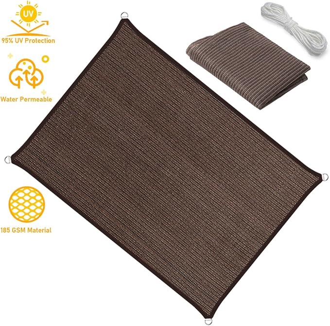 10' x 23' Brown Sun Shade Sail Straight Edge Canopy Awning Pergola Cover, for Outdoor Patio Lawn Garden Backyard Carport