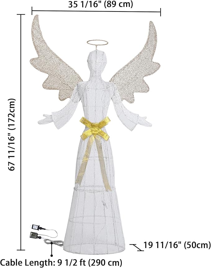 Yescom 2pcs 5.6ft 3D Pre-lit Lighted Outdoor Angel 120V Christmas Decor LED Artificial Holiday Display Sign for Patio Lawn Deck Yard Garden Event with Ground Stakes Warm White, 2025Large Crystal Mary
