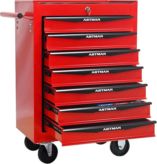 RYH 7 Drawers Rolling Tool Chest - Heavy Duty Mobile Tool Cart with Locking Wheels & Ball Bearing Drawers,30.5 H x 20.9 W x 13 D Garage Tool Storage Cabinet (Red, 7 Drawers)