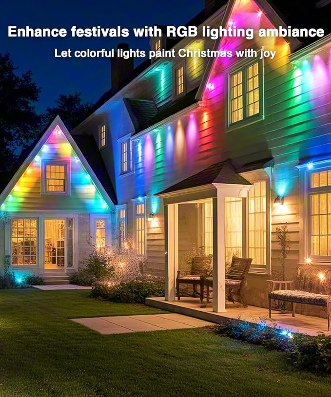 Permanent Outdoor Lights for House,100ft 60 RGB+IC Smart Outdoor Decor, 50 Scene Modes, App/Remote Control, IP67 Waterproof, for Christmas, Holiday, Daily & Pool Party Decor