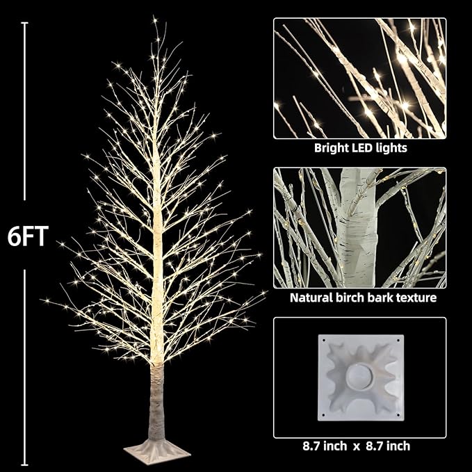 6FT 696LED Christmas Birch Tree Warm White Lights with Twinkle, LED Lighted Tree for Indoor Outdoor Home Party Decorations