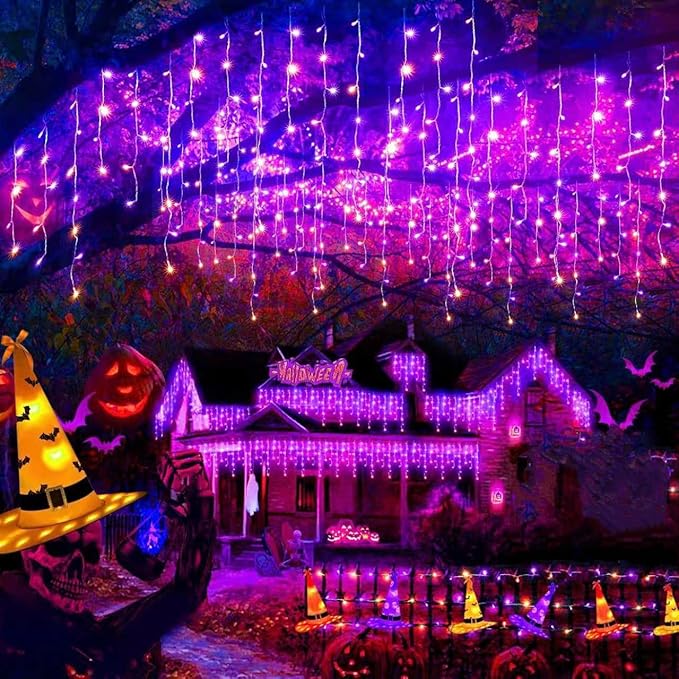 480 LED 49FT Halloween Lights Plug in 12 Modes with Timer Dimmable Halloween Decorations Outdoor Waterproof Indoor Window String Lights for Roof Porch Garden Holiday Wedding Party Decor Orange+Purple