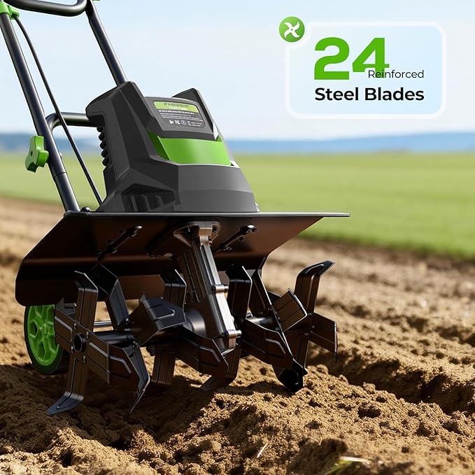 Electric Tiller for Gardening, 1800W 15A Garden Tiller Cultivator, 18 ¡¿ 9 Rototiller with 24 Steel Tines, 400RPM Corded Tiller for Weeding, Gardening & Soil Cultivation