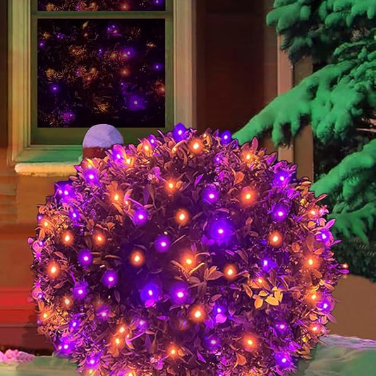 HISHINY Halloween Lights Outdoor,144LED 6ftx6ft Purple and Orange Net Lights with Connectable, Waterproof,UL Certified and Durable Black Wire Design for Bushes,Trees, Outdoor Indoor Party Decorations