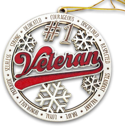 #1 Veteran Wooden Christmas Ornament – Patriotic Holiday Tree Decoration, Unique Gift for Veterans, Military Keepsake, Stocking Stuffer Christmas Ornament