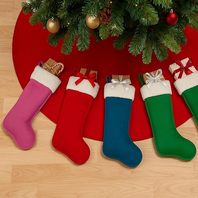 6Pack Traditional Christmas Stockings 20 Inches – Large Holiday Velvet Xmas Stockings for Fireplace, Home, Office & School Decorations – Classic Plain Christmas Stockings for Family or Business Use