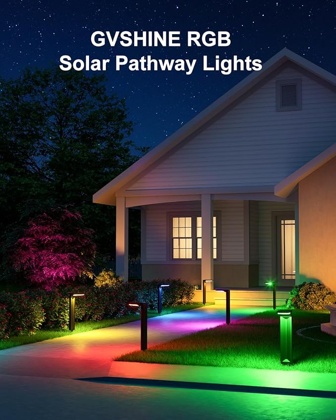 Solar Pathway Lights Outdoor 30 LED Solars Powered Lamp Dusk to Dawn Waterproof for Garden Lighting Outside, Patio, Path, Yard, Walkway, Driveway (RGB, 6 Pack)
