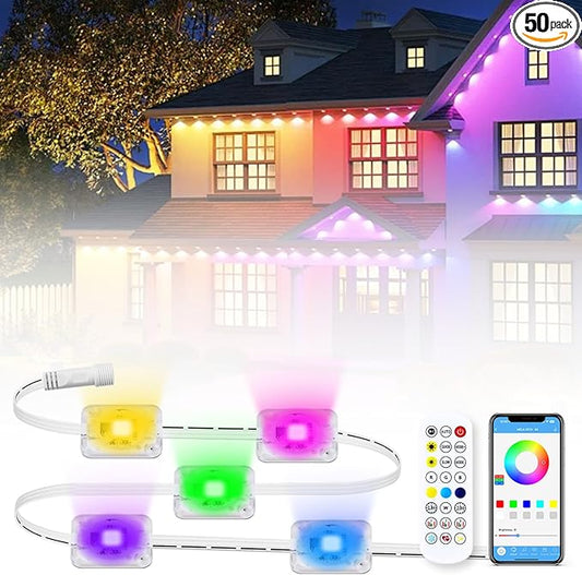 Permanent Outdoor Lights for House, 2026 New RGB Smart LED Eave Lights with Remote Control, P67 Waterproof Smart Eternity Eaves Lighting for Christmas (50FT)