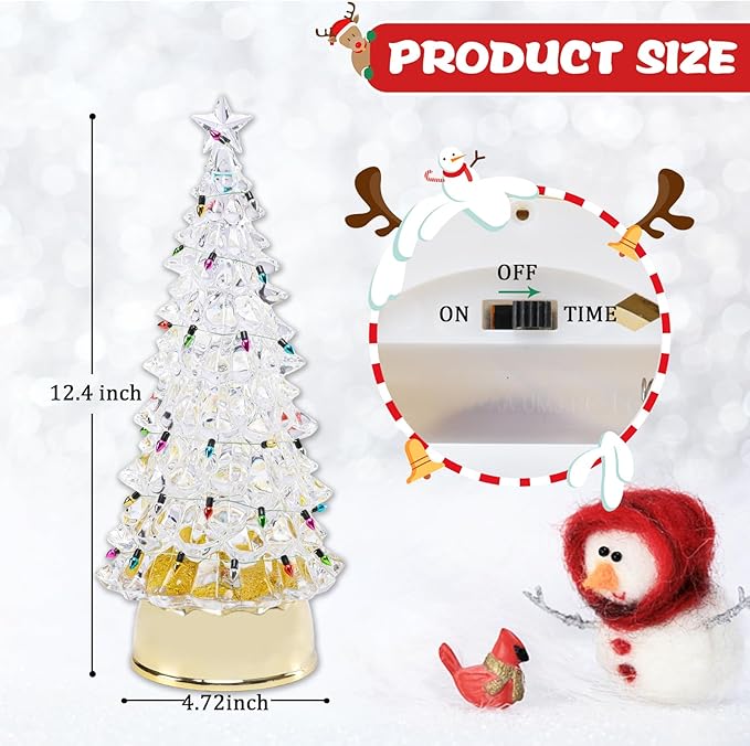 Small Christmas Tree White Acrylic Tree with LED Lights Small Bell 12 Inch Tabletop Christmas Tree Vintage Christmas Decoration Battery Operated