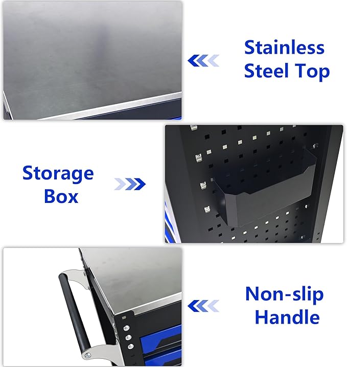 RYH 26.65 W Rolling Tool Cart with Wheels & Steel Top | Mobile Tool Chest Organizer for Garage Storage Cabinet & Toolbox | Heavy-Duty Steel Tool Bo(Black-Blue, 7-Drawers 39.17 H¡¿26.65 W-1)