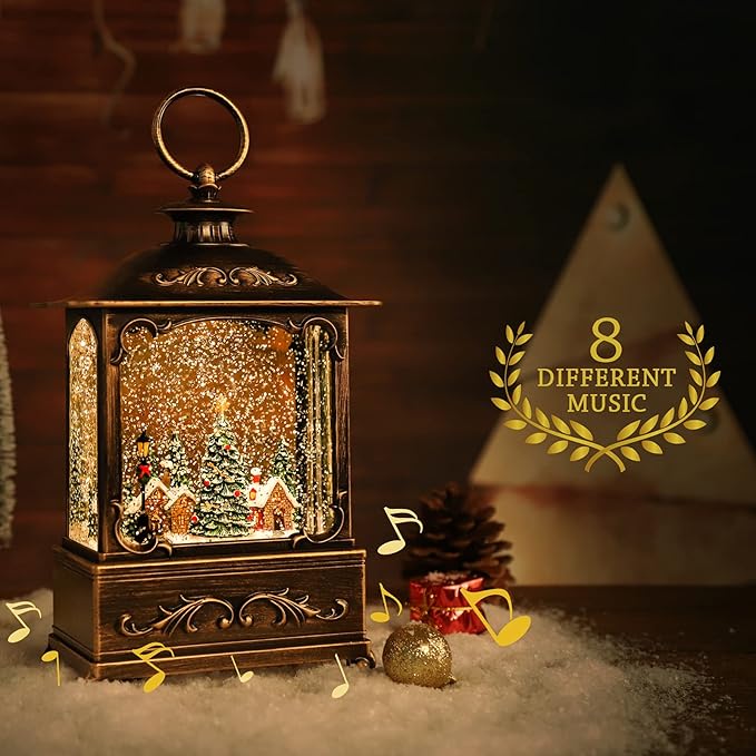 Christmas Lantern, Lit Christmas Snow Globe Lantern-with USB+ Music Christmas Water Lantern Snow Globe Portable Creative Cute Christmas Decorations and Charming Gifts(Forest House