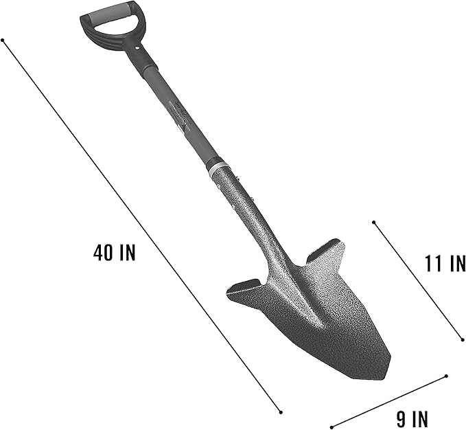 Spear Head Spade SHFD3 40 Red Garden Spade Shovel - Gardening Shovel with a 9 x 11 Beveled Blade, Steel-Reinforced Fiberglass Long Handle & Cushioned D-Grip - Digging Spade for Planting