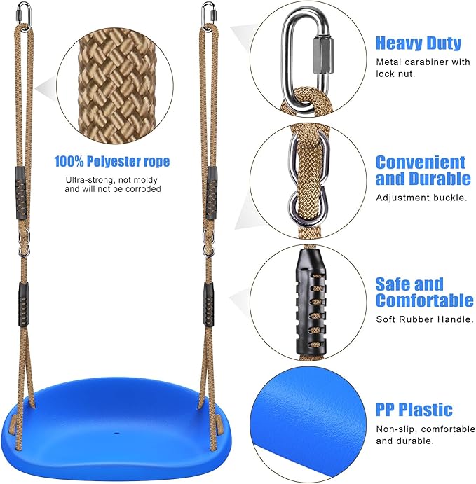 SELEWARE Heavy Duty Swing Seat for Adults Kids Tree Swing with Weather Proof Ropes Swing Set Accessories for Backyard Patio Garden Playground, Height Adjustable Blue of 2