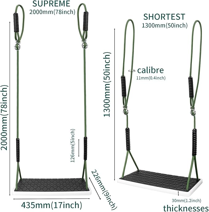 Heavy Duty Swing Seat Non-Slip with Tree Rope Adjustable Swing Set Accessories Replacement for Kids Outdoor Backyard Playground Jungle Gym£¬Black