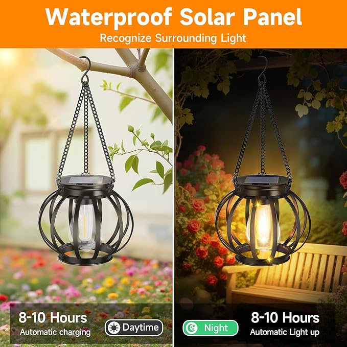 2 Pack Solar Lantern Outdoor Lamp Waterproof Decorations Garden Decor, Christmas Birthday Gifts for Women, Mom, Grandma Decorative Garden, Yard, Patio, Lawn, Porch - Pumpkin