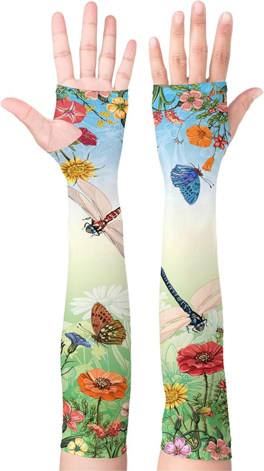 Buwuta Garden Sleeves for Women Dragonfly Sun Protection Sleeves Anti-Scratch Arm Cooling Sleeves for Farmers Sports