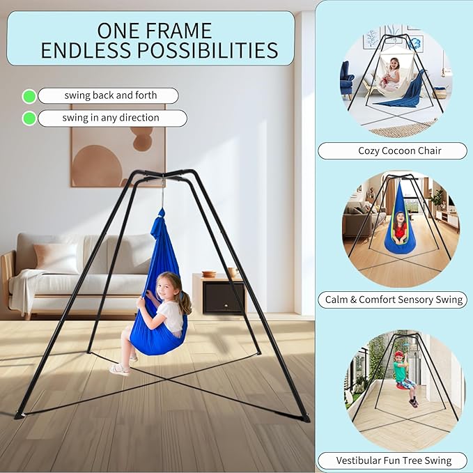 Swing Stand for Kids, 600LBS Heavy Duty Metal Swing Frame for Backyard Indoor, Anti-Rust and All Weather Resistance, Saucer Swing NOT Included (Sensory Swing with Black Stand)