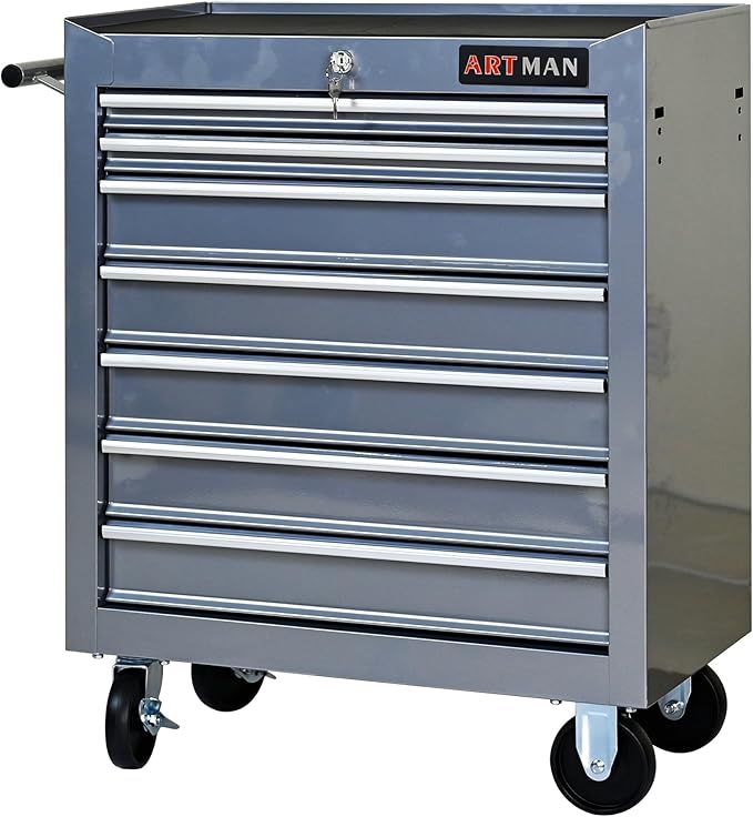 RYH 7 Drawers Rolling Tool Chest & Tool Box on Wheels | Heavy Duty Metal Cart with Ball Bearing Drawers | Fits US General Tool Box for Garage Storage (Silver, 7 Drawers£¨29.9 H ¡¿ 24.2 W ¡¿ 12.9 D)