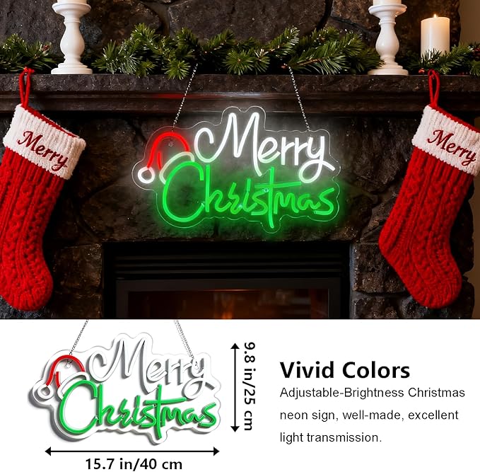 Merry Christmas Home Decor Santa Hat Neon Sign Led Neon Christmas Lights Ornaments Tree Decorations Outdoor Neon Signs for Wall Decor USB Powered Led Neon Signs for Room Decoration