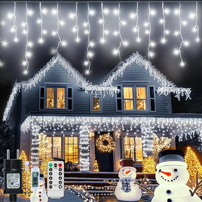 Icicle Lights for Outside, 167ft 1760 LED Icicle Christmas Lights Outdoor Waterproof, 352 Drops with Remote, 8 Modes & Dimmable, Timer for Christmas, Wedding, Party, House, Roof Decoration, White