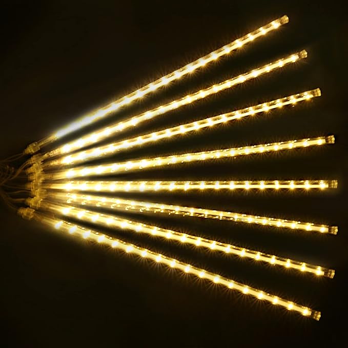24 Tubes Meteor Shower Lights, Outdoor Icicles Christmas Decor, 12 Inch 864 LED Snow Falling Connectable Raindrop Lights, Xmas Wedding Party Tree Holiday Decoration, Warm White