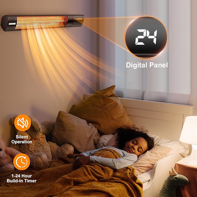 YESERLl Electric Patio Heater with Remote Control- 1500w Outdoor Heater Fast Heating with 3 Power Setting, Wall Mounted Carbon Infrared Heater Quiet - IP65 Waterproof and 24H Timer for Snow Outdoor
