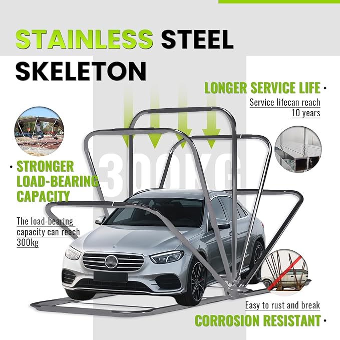Portable Stainless Steel Garage, Folding Car Canopy, Retractable Semi-Automatic Car Tent, Heavy Duty Carport 18×8.2×7.5FT for Car, Boat, with All-Season Tarp,Grey,Manual