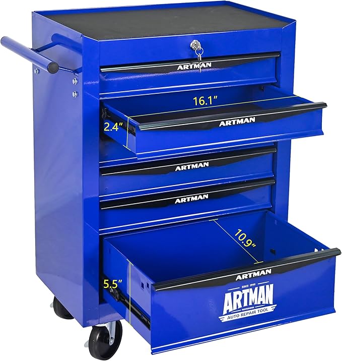 RYH 6 Drawers Rolling Tool Chest - 13 D x 20.9 W x 30.5 H Heavy Duty Mobile Tool Cart with Locking Wheels & Ball Bearing Drawers, Garage Tool Storage Cabinet (Blue, 6 Drawers)