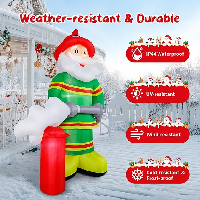 Christmas Inflatable Santa Claus Firefighter Decoration,7FT LED Lights Blow Up Decor Holding Fire Extinguisher,Outdoor Standing Waterproof Smiling Santa Claus for Xmas Holiday Party Yard Garden Lawn